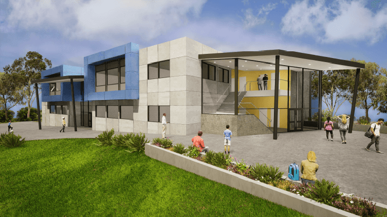 Architectural render prepared by Vincent Chrisp Architects of proposed senior school at Trinity Anglican College, Thurgoona NSW